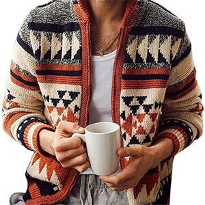 Mens Cardigan Sweater Long Sleeve V Neck Shawl Collar Soft Knit Casual Layering